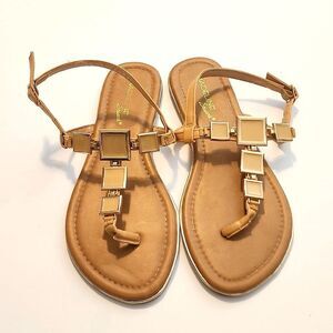 Madeline Stuart Womens Tan Sandals with Metal Decor Size 8M